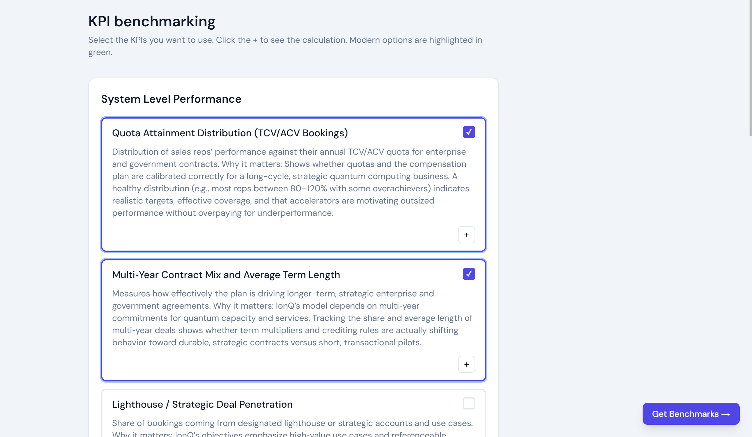 SUMI — KPI benchmarks and plan evaluation